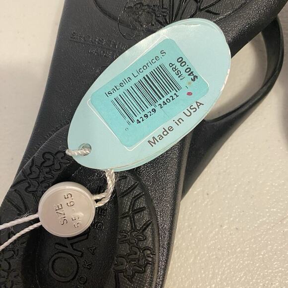 Women's Black Okal Thong flip flop sandals Size L Rubber USA Mede Top Flowers - Picture 6 of 6